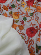 Off White Embroidered Kashmiri Aari Work Georgette Saree - Luxurion World