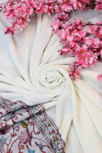 Off White Embroidered Kashmiri Aari Work Georgette Saree - Luxurion World