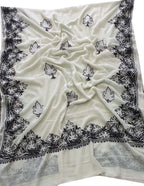 Off White Embroidered Kashmiri Aari Work Georgette Saree - Luxurion World
