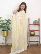 Off White Embroidered Kashmiri Aari Work Georgette Saree - Luxurion World