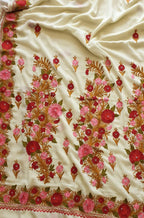 Off White Embroidered Kashmiri Aari Work Georgette Saree - Luxurion World