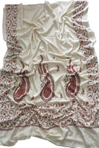 Off White Embroidered Kashmiri Sozni Work Crepe Flower Design Saree - Luxurion World