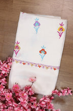 Off White Embroidered Kashmiri Sozni Work Pure Silk Saree - Luxurion World