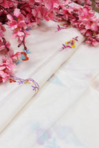 Off White Embroidered Kashmiri Sozni Work Pure Silk Saree - Luxurion World