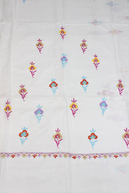 Off White Embroidered Kashmiri Sozni Work Pure Silk Saree - Luxurion World