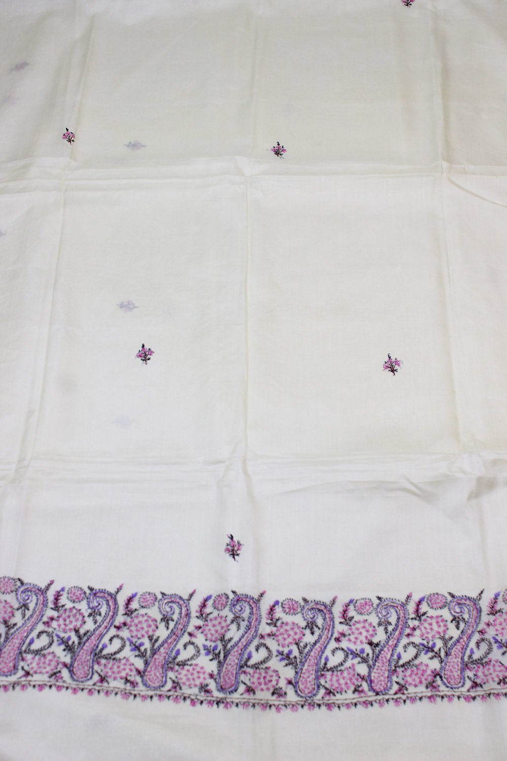 Off White Embroidered Kashmiri Sozni Work Pure Silk Saree
