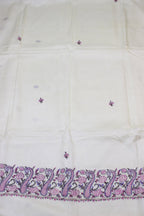Off White Embroidered Kashmiri Sozni Work Pure Silk Saree - Luxurion World