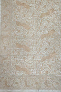 Off White Embroidered Parsi Gara Tussar Silk Floral And Bird Design Saree - Luxurion World