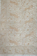 Off White Embroidered Parsi Gara Tussar Silk Floral And Bird Design Saree - Luxurion World