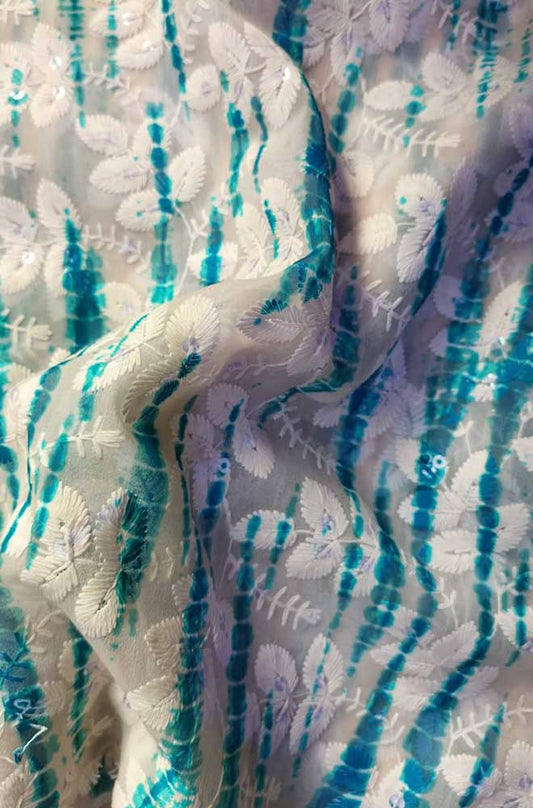 Off White Embroidered Shibori Trendy Digital Printed Georgette Fabric ( 1 Mtr ) - Luxurion World