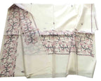 Off White Embroidered Sozni Work Kashmiri Silk Saree - Luxurion World