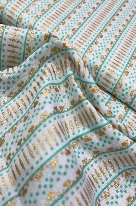 Off White Foil Block Printed Cotton Fabric ( 1 Mtr ) - Luxurion World