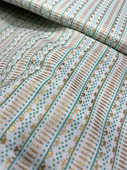 Off White Foil Block Printed Cotton Fabric ( 1 Mtr )