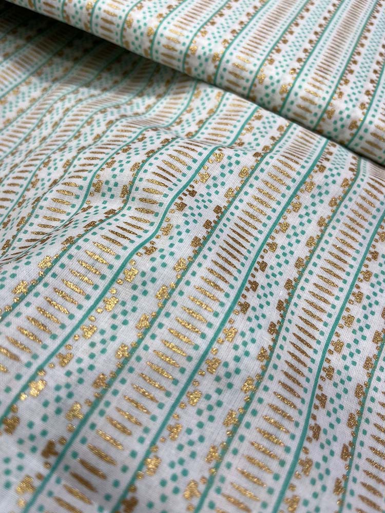 Off White Foil Block Printed Cotton Fabric ( 1 Mtr ) - Luxurion World