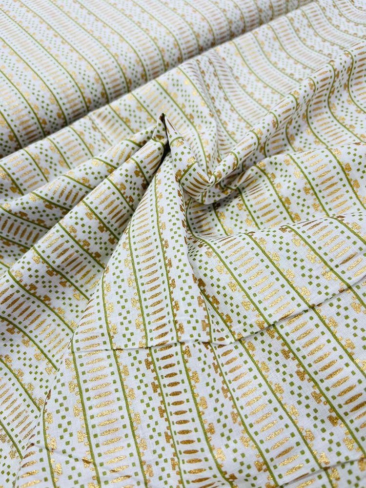 Off White Foil Block Printed Cotton Fabric ( 1 Mtr ) - Luxurion World
