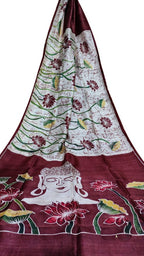 Off White Hand Batik Silk Saree - Luxurion World
