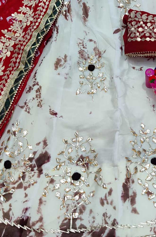 Off White Hand Gota Patti Work Chinon Lehenga Set - Luxurion World