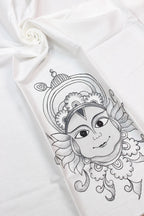 Off White Hand Painted Cotton Silk Blouse Fabric ( 1 Mtr ) - Luxurion World