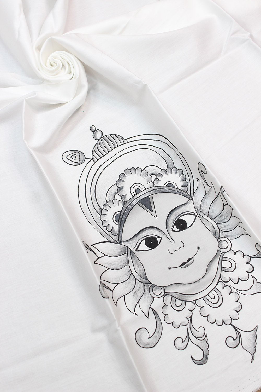 Off White Hand Painted Cotton Silk Blouse Fabric ( 1 Mtr ) - Luxurion World