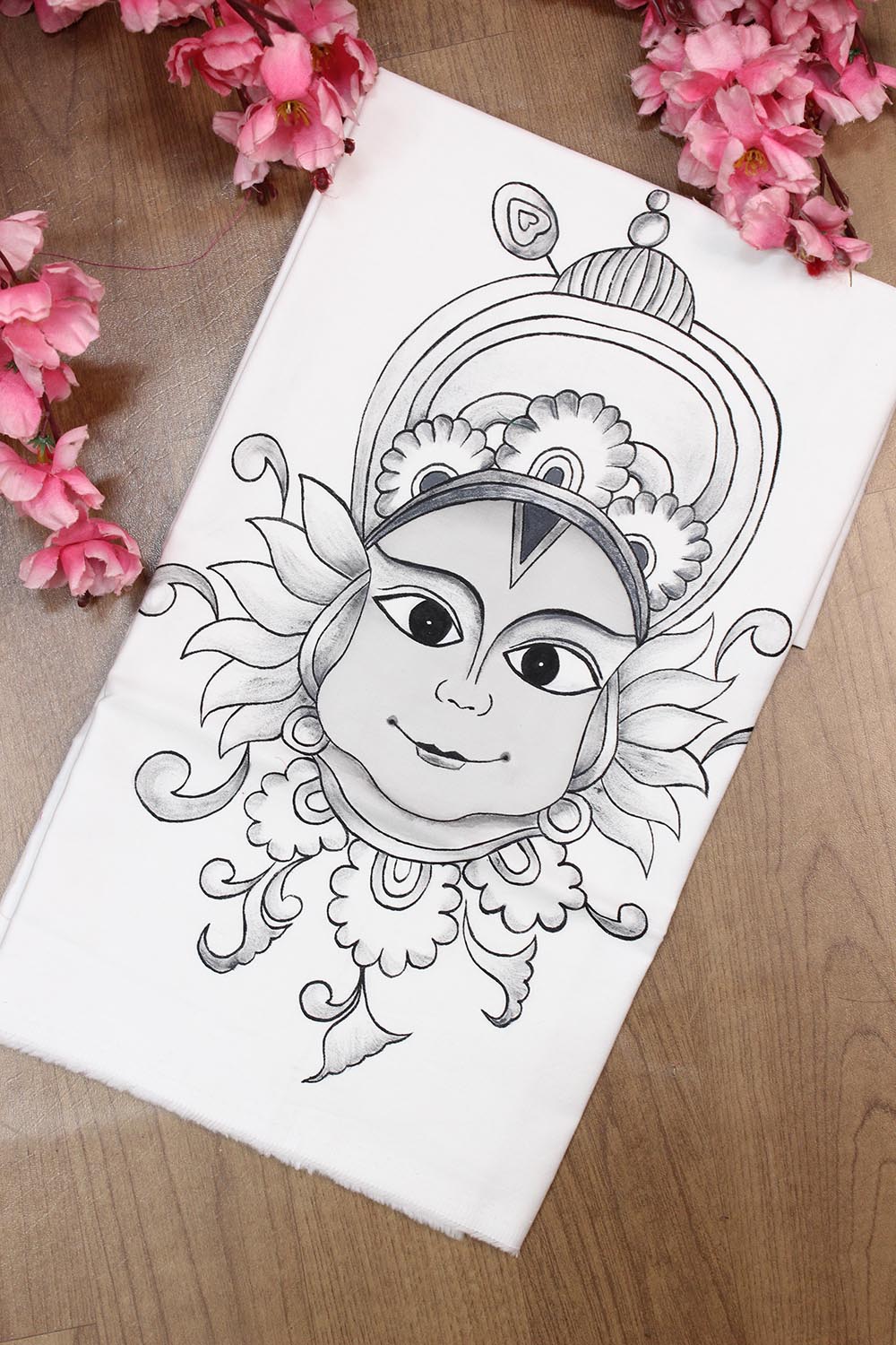 Off White Hand Painted Cotton Silk Blouse Fabric ( 1 Mtr ) - Luxurion World