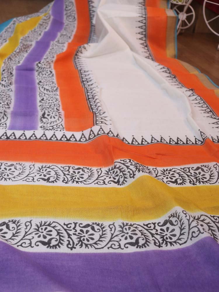 Hand Painted Kerala Cotton Saree - Elegant Off White Design - Luxurion World