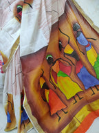 Off White Hand Painted Pure Kerala Cotton Saree - Luxurion World
