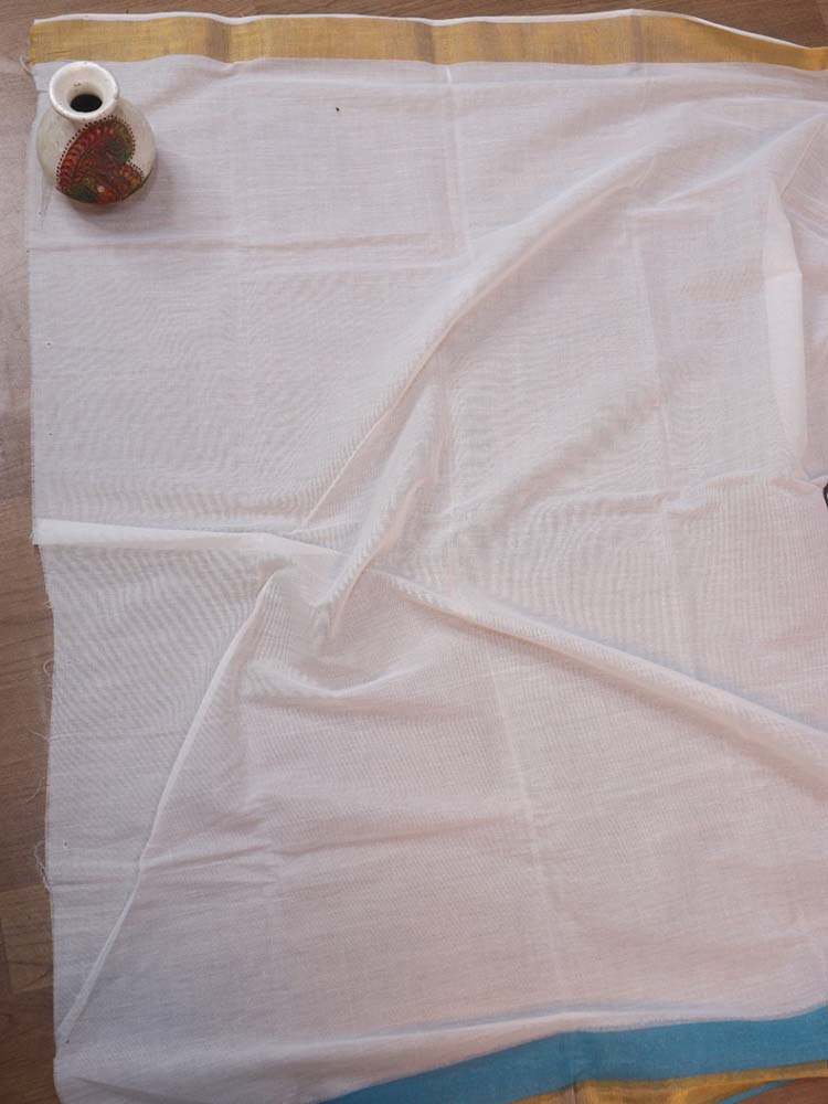 Hand Painted Kerala Cotton Saree - Elegant Off White Design - Luxurion World