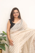 Off White Handloom Banarasi Chanderi Silk Saree - Luxurion World
