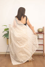 Off White Handloom Banarasi Chanderi Silk Saree - Luxurion World