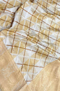 Off White Handloom Banarasi Pure Katan Silk Geometry Design Saree - Luxurion World