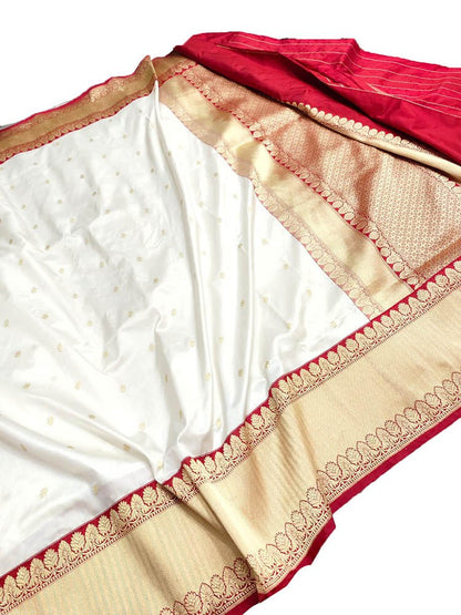Off White Handloom Banarasi Pure Katan Silk Saree