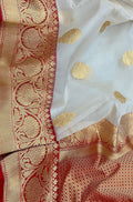 Off White Handloom Banarasi Pure Kora Silk Big Border Saree - Luxurion World
