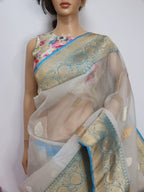 Off White Handloom Banarasi Pure Kora Silk Saree - Luxurion World