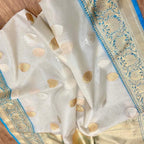 Off White Handloom Banarasi Pure Kora Silk Sona Roopa Saree - Luxurion World