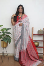 Off White Handloom Bengal Cotton Saree - Luxurion World