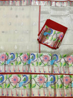 Off White Handloom Kota Doria Real Zari Peacock & Flower Design Saree - Luxurion World