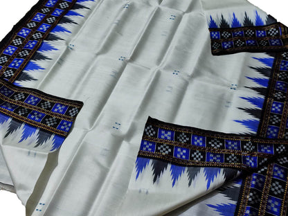 Off White Handloom Sambalpuri Double Ikat Silk Saree - Luxurion World