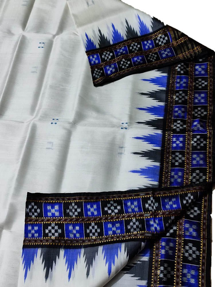 Off White Handloom Sambalpuri Double Ikat Silk Saree