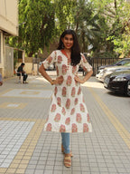 Off-White Mughal Print Stitched Kurta - Luxurion World