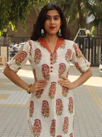 Off-White Mughal Print Stitched Kurta - Luxurion World