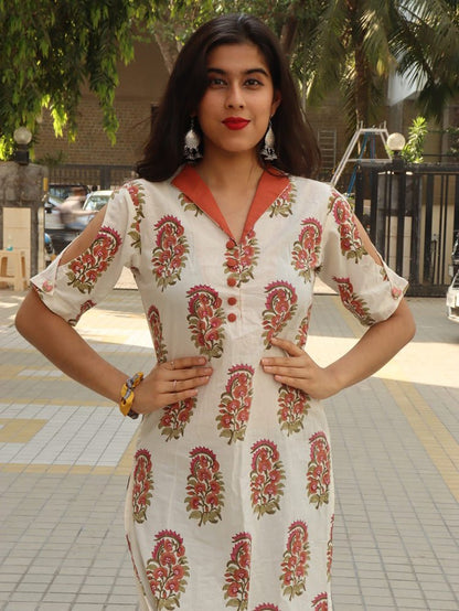 Off-White Mughal Print Stitched Kurta - Luxurion World