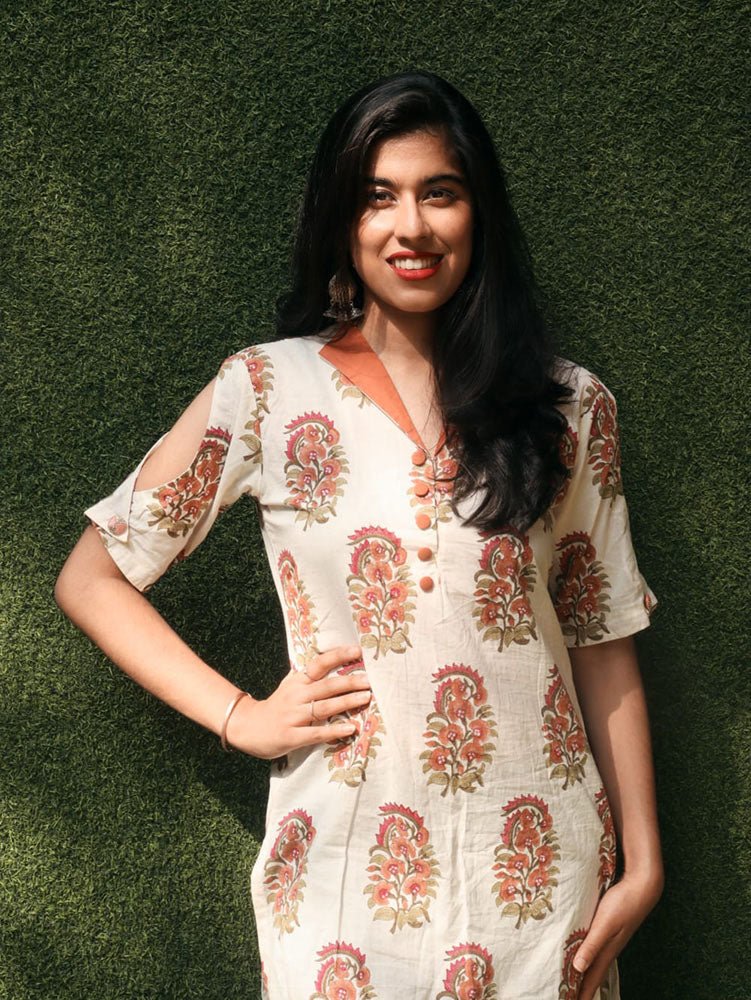 Off-White Mughal Print Stitched Kurta - Luxurion World