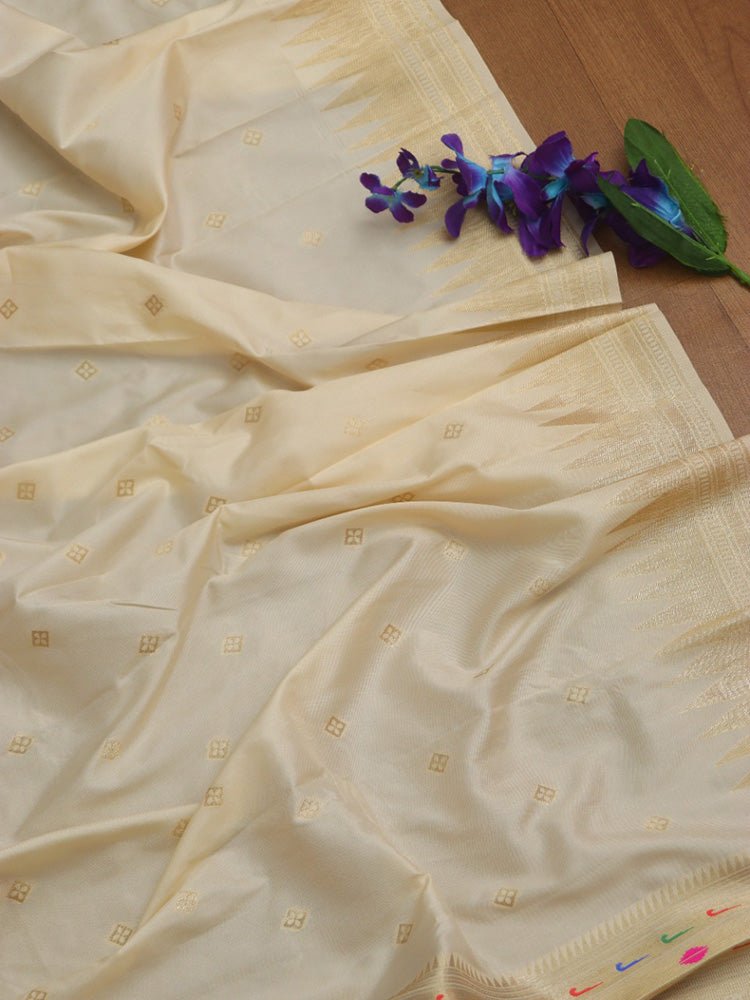 Off White Paithani Silk Parrot And Floral Design Dupatta - Luxurion World