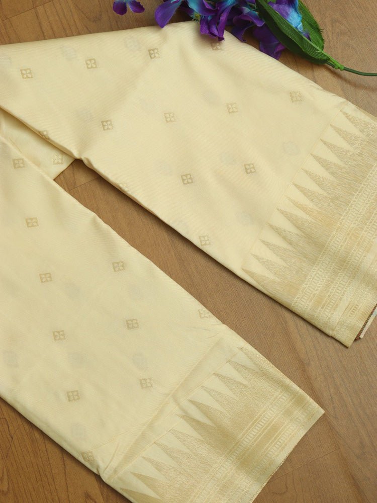 Off White Paithani Silk Parrot And Floral Design Dupatta - Luxurion World