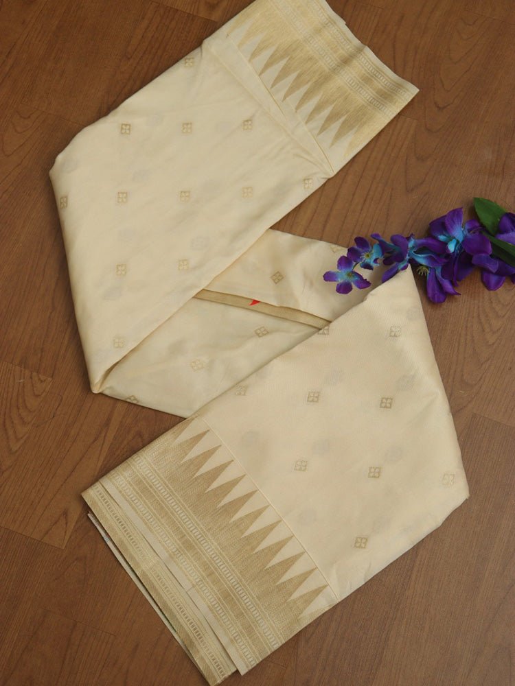 Off White Paithani Silk Parrot And Floral Design Dupatta - Luxurion World