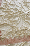 Off White Plain Embroidered Kashmiri Tila Work Crepe Saree - Luxurion World