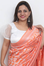 Off White Satin Silk Padded Blouse With Organza Puffed Sleeves - Luxurion World