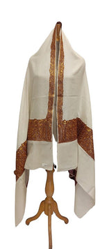 Off White Semi Pashmina Tilla Work Shawl - Luxurion World