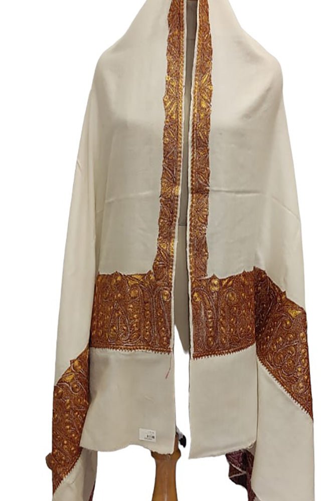 Off White Semi Pashmina Tilla Work Shawl - Luxurion World