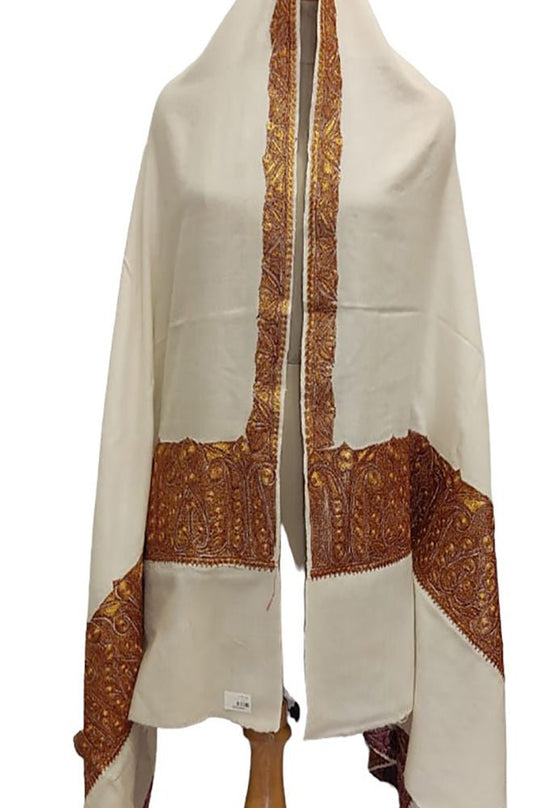 Off White Semi Pashmina Tilla Work Shawl - Luxurion World